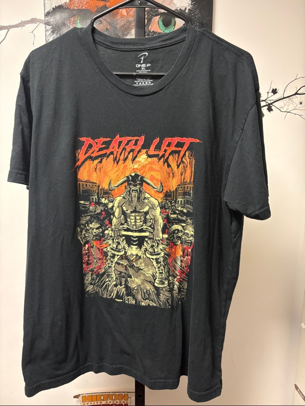 Death Lift Graphic Tee - Black with Orange Print Size Xlarge